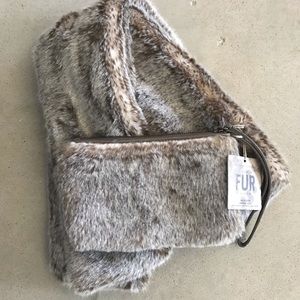 Restoration Hardware Fur Phone Bag and Scarf Set